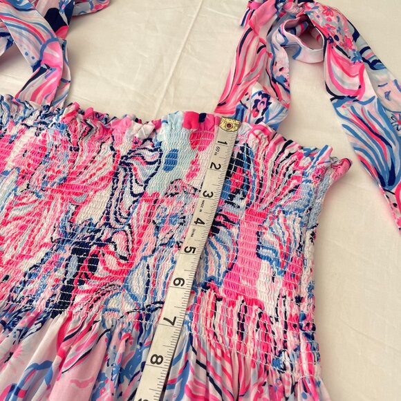 *Lilly Pulitzer Rivera Smocked Midi Dress in Make a Splash Prosecco Pink Size S - Picture 10 of 13